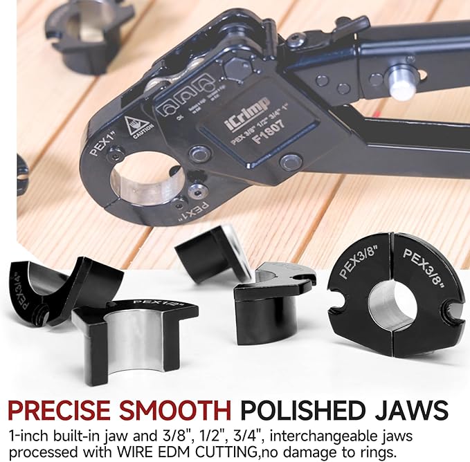 iCrimp Angle Head PEX Crimping Tool Kit for 3/8,1/2,3/4,1-inch with Copper Ring Removal Tool, Pex Pipe Cutter and Gauge, Meets ASTM F1807 Standard, Suitable for Tight Spaces