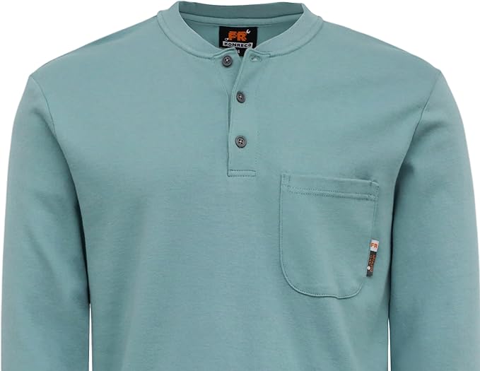 KONRECO FR Shirts for Men Long Sleeve 7oz Cotton Flame Resistant/Fire Retardant CAT2 Henley Shirt