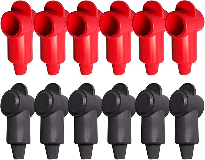 Ampper 12 Pcs Silicone 3/8" Stud Terminal Covers, Flexible Post Terminal Cover Protector Boot for Battery Power & Ground Junction Block Post, Fits 6-2 Gauge Wire (Red & Black)