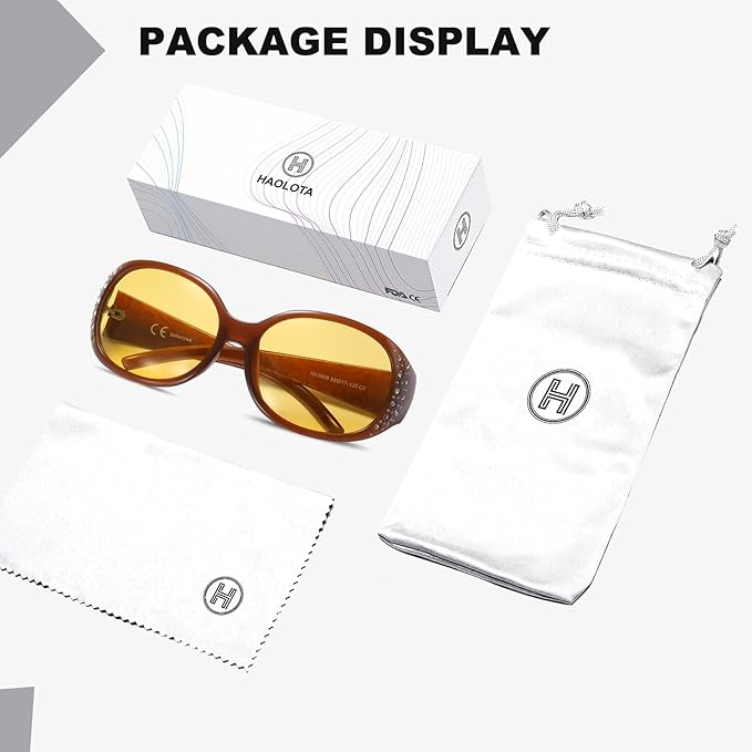 HAOLOTA Night Vision Driving Glasses Women Anti Glare Polarized, Wrap Around Nighttime Safety Glasses UV Protection