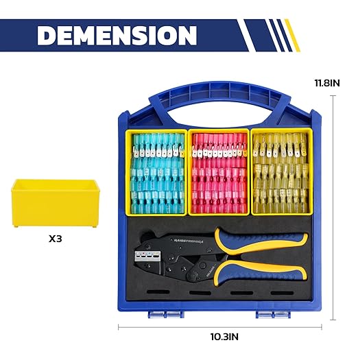 haisstronica 310PCS Heat Shrink Wire Connectors Set, 22-10AWG Marine Grade Heat Shrink Spade Connectors with 9" Crimping Tool and Organizer (3Color/6Size)