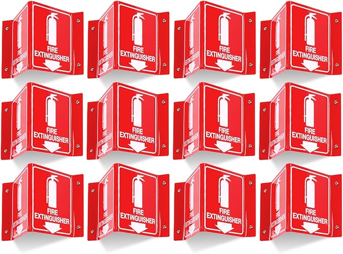 T&R Fire Extinguisher Sign, Fire Extinguisher with Down Arrow - 12 Pack - 8 x 6 Inches Acrylic, 4 pre-drilled holes, Includes Matching Screws, Use for Home Office/Business