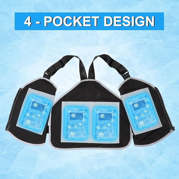 Cooling Vest for Men & Women with 8 Reusable Ice Packs, Lightweight Adjustable Breathable Design with Reflective Strips for Hot Weather, Outdoor Work, Running, Gardening