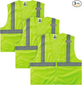 Ergodyne GloWear 8210Z ANSI Economy High Visibility Lime Reflective Safety Vest, Zipper Closure, 3-Pack