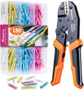 Preciva Heat Shrink Connectors Kit, Preciva Wire Crimping Tool with 180PCS 26-10 AWG Pure Copper Ferrules,Ratcheting Crimper for Automotive, Electrical, Marine & Wiring Repairs