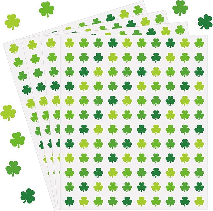 2400 Pcs St. Patrick's Day Shamrock Paper Stickers,4 Colors,Lucky Clovers Self Adhesive Stickers,for Envelopes Scrapbook Gifts,0.5in