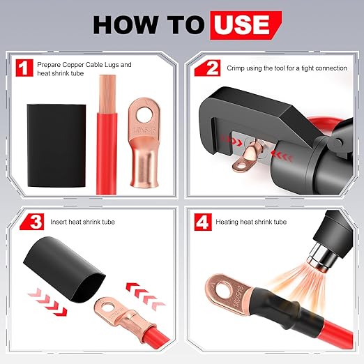 AIRIC UL Listed 4/0 AWG - 3/8" Battery Cable Lugs, Heat Shrink Ring Terminals End, Copper Cable Ends, Wiring Connector Terminal, Electrical Crimp Connectors, Wire Lug for 4/0 Gauge Wires, 4 PCS