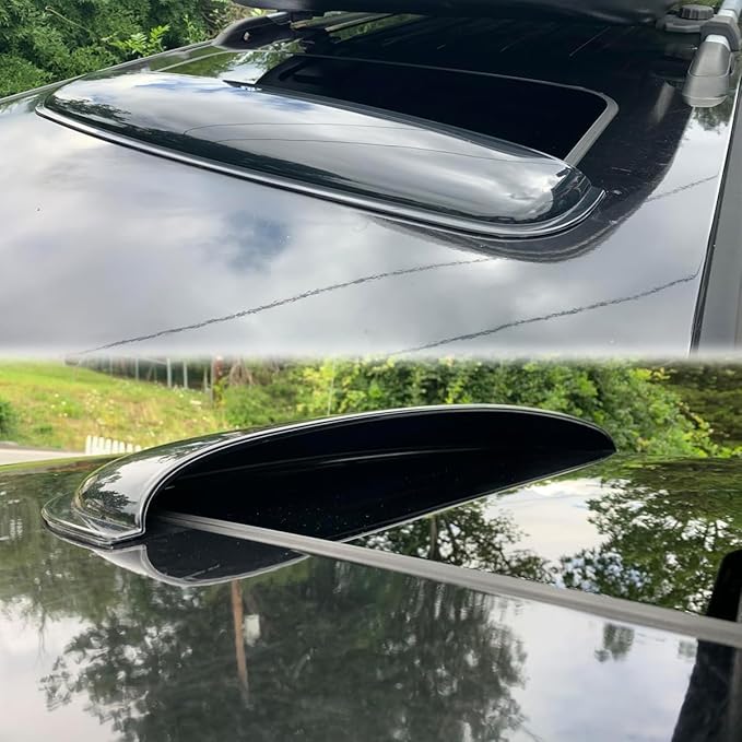 43inch Universal Shatterproof Sun Rain Guard Rainroof Top Wind Deflector,Tape On Dark Smoke Tint Auto Moonroof Window Visor Fit Sunroof Which Is Not Wider Than 41.8",Rainy Windy Sunny Protection RN110
