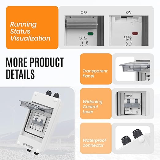 Solar Panels Disconnect Switch 60A 1000VDC PV Shut Off Switch Outdoor Circuit Breaker Box IP65 Waterproof UV-Proof