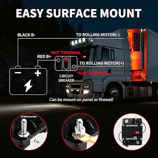 50Amp Circuit Breaker Waterproof Marine Motor Accessory for Boat Trolling ATV Trailer Vehicles Stereo Audio Electronic Battery Solar System Inline Fuse with Manual Reset Switch DC 12V-48V