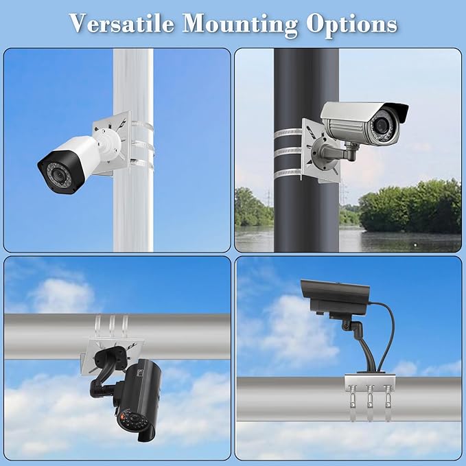 Stainless Steel Camera Pole Mount Bracket Outdoor, Universal Security Cameras Brackets with Adjustable Clamps, Sturdy Mounting Adapter for PTZ Dome, CCTV Surveillance Cam, Solar Panels
