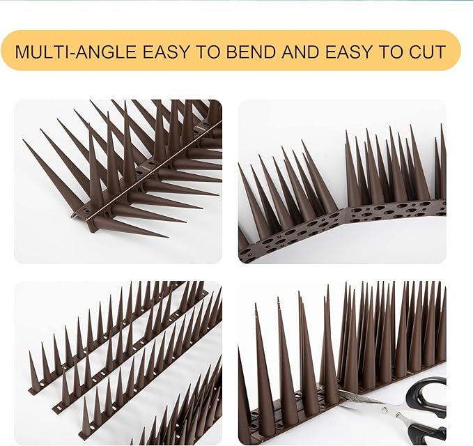 OFFO Bird Spikes Pigeon Outdoor Spikes for Cat Keep Birds Raccoon Woodpecker Away Covers 8 Feet(2.44m), Brown