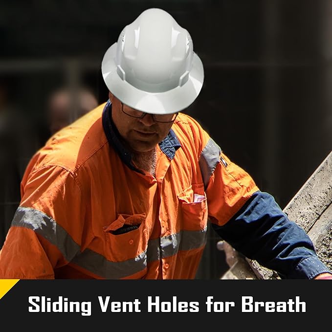 COOLJOB Full Brim Hard Hat, OSHA Construction Work Approved, HDPE Safety Helmet with 4 Point Adjustable Ratchet Suspension, Class E, G & C