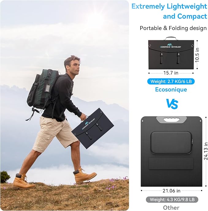 100W Portable Solar Panel Extremely Lightweight Compact Foldable with USB QC3.0, Type-C PD3.0, Anderson and XT60 DC 20V for Camping Power Station, Solar Generators, Cell Phones