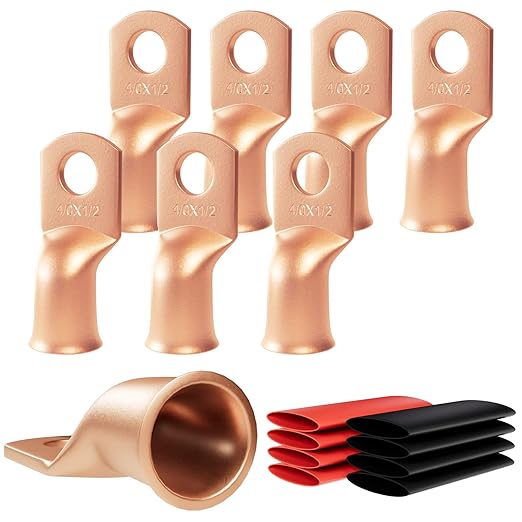 8pcs 4/0 Awg - 1/2" (M12) Sanuke Wire Lugs Ring Terminal Connectors Ends Heavy Duty for Battery Cable Lug Wire Electrical Eyelets with 3:1 Dual Wall Adhesive Heat Shrink