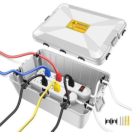 NineLeaf Large Outdoor Electrical Box Waterproof (12.5 x 8.5 x 5 inch), IP54 Weatherproof Extension Cord Cover with 7 Cable Seal Entry, Protect Power Strip, Timer Outlet Plug, Holiday Light,Grey