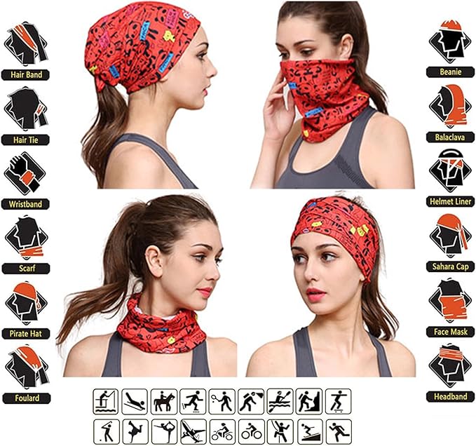 9Pcs Headwear Neck Gaiter for Women Balaclava Tube UV Face Mask Headband Men Ski Cooling Warm Bandanas Wrap Pack