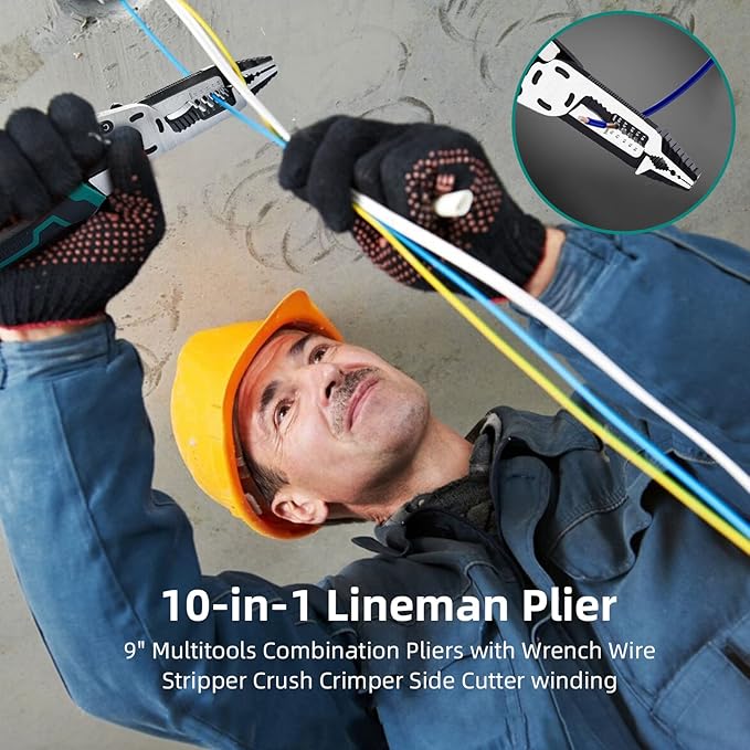 10-in-1 Wire Stripper Tool,Wire Strippers,Cable Cutters,CR-V Multifunctional Plier with Wire Stripper Crimper Side Cutter, Shearing,Screw Gripping Pliers for Electric Cable