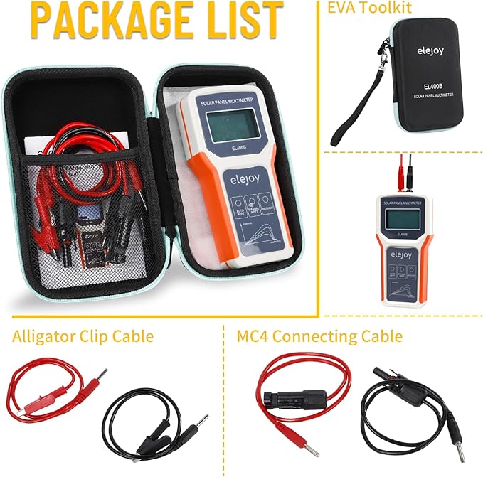400W Solar Panel Tester Photovoltaic PV Multimeter with MPPT, 12-60V Voc, 0-20A Isc, Battery-Free Portable, LCD Display with MC4 & Alligator Clips for DIY Home RV Solar Test