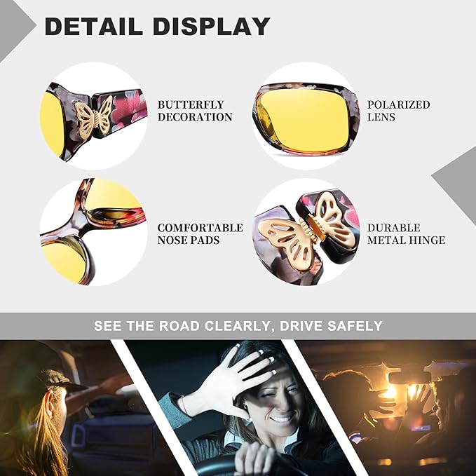 HAOLOTA Night Vision Driving Glasses Women Anti Glare Polarized, Wrap Around Nighttime Safety Glasses UV Protection
