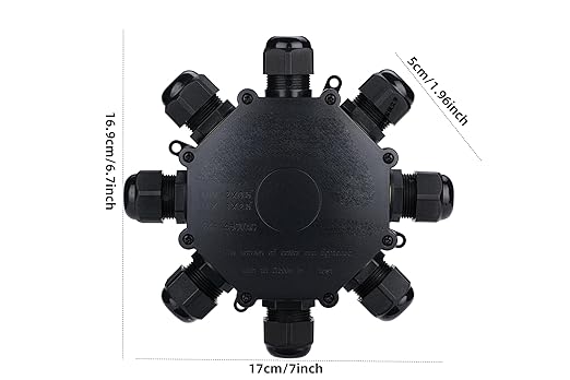 IP68 Waterproof Junction Box Outdoor,8-Way Electrical Cable Box Outdoor with 8Way M25 Gland Wire Connector Extension Electrical Cable Project Protector for Diameter Cable Ø8-12mm Black