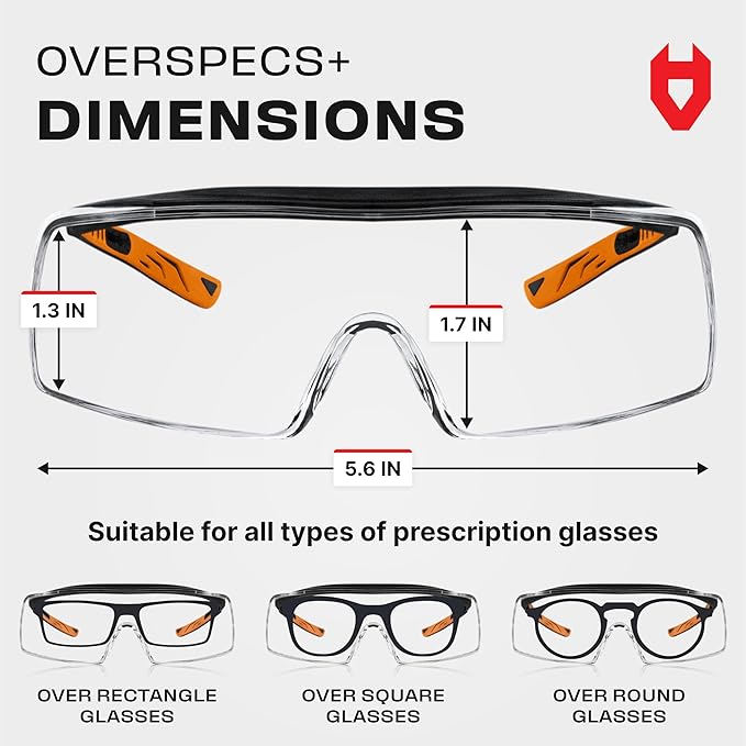 NoCry Safety Glasses Over Eyeglasses for Men and Women with Anti Scratch Lenses and Integrated Side Shields — Adjustable Temples with Anti-Slip Tips — 100% UV Protective Eyewear — ANSI Z87 (10-pack)