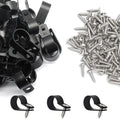 50 Pcs 5/8 Inch Black Nylon Screw Mounting R-type Cable Clip Wire Clamp, 16mm Cable Clip Wire Clamp for Wire Management, Stainless Steel Screws Included