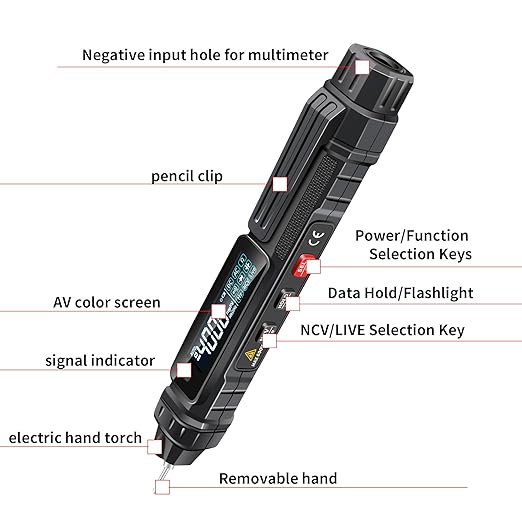 Pen Type Digital Multimeter Voltage Tester NCV Non-Contact Meter 600V Voltmeter, Measure AC DC Voltage Resistance Diode Capacitor Frequency Continuity for Electrician Tools