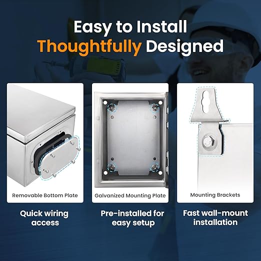 QILIPSU 304 Stainless Steel Electrical Box IP65 Waterproof Steel Project Enclosure Lockable Weatherproof Electric Junction Box for Indoor & Outdoor Use 18"x14"x8"
