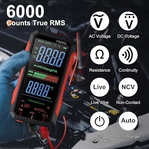 FS899L Digital Multimeter with Color Screen & Storage Case, USB C Rechargeable Electrical Testing, 6000 Counts True RMS AC/DC Voltage Tester, NCV, Capacitance, Non Voltage Detector