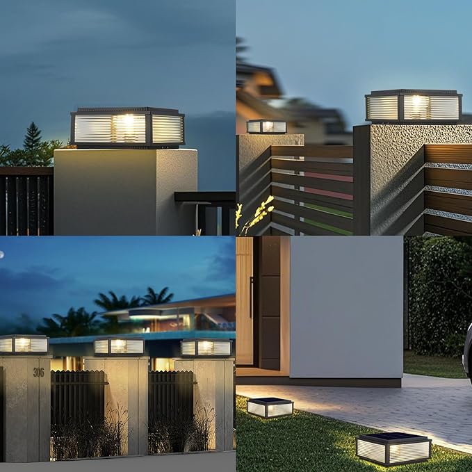 Solar Outdoor Post Light Modern Solar Column Lights Luxury Fence Deck Post Cap Light with IP65 Waterproof Pillar Lights Outdoor for Flat Surface Patio Garden Decoration Column Lamp
