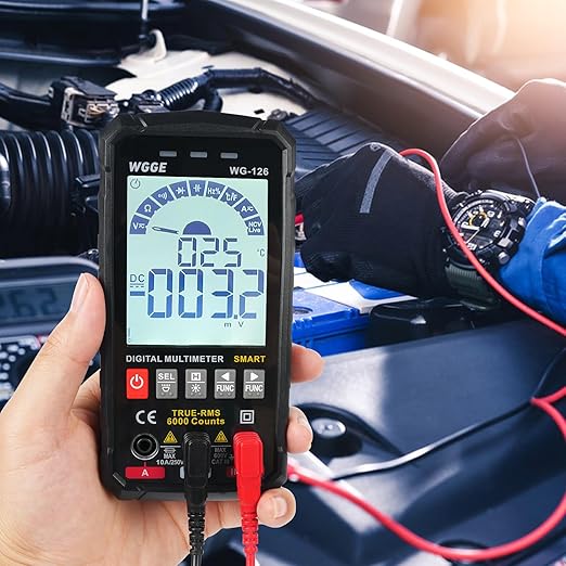 WGGE Digital Multimeter Voltmeter Smart Electrical Tester Measures Voltage Current Resistance Continuity Duty-Cycle Capacitance Temperature Frequency Auto Ranging 6000 Counts TRMS