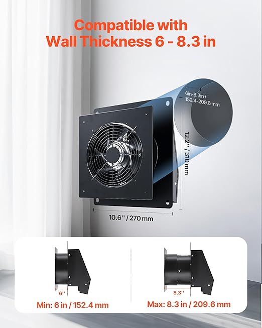 VEVOR Through-The-Wall Ventilation Fan with Cover, 205 CFM, 7-inch Diameter Exhaust Fan Hose, Adjustable Duct for Kitchen, Living & Laundry Room Workshop