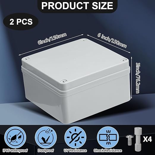 Kanayu Conduit Box Electrical 6'' x 6'' x 3'' Junction Box Plastic Dustproof Waterproof IP65 Gray White Protect Conduits and Fittings Universal Electrical Project Enclosure for Outdoor