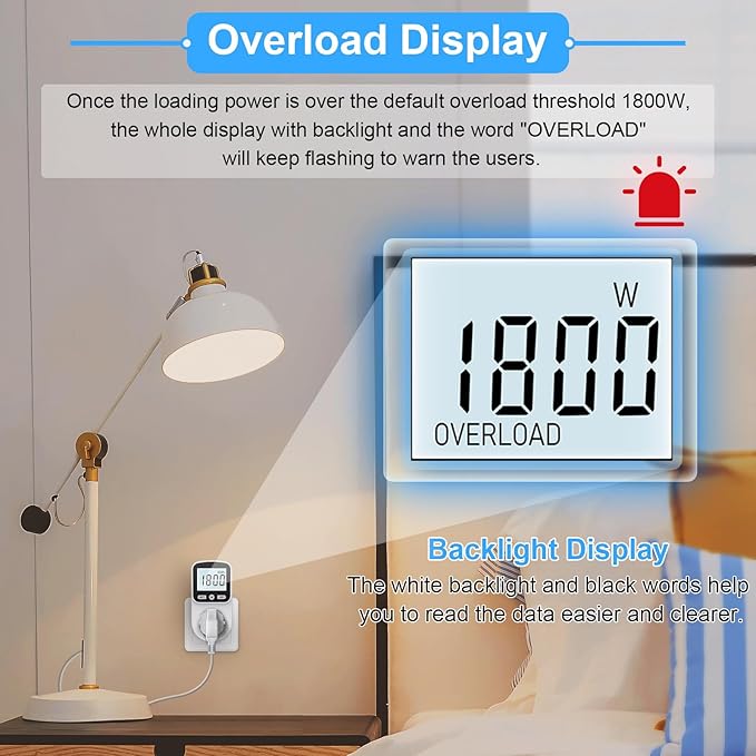 2 Pack Watt Meter Power Meter Plug Home Energy Monitor Electricity Usage Monitor, Electrical Usage Monitor, Energy Voltage Amps Meter Tester with Backlight, Overload Protection, 8 Display Modes