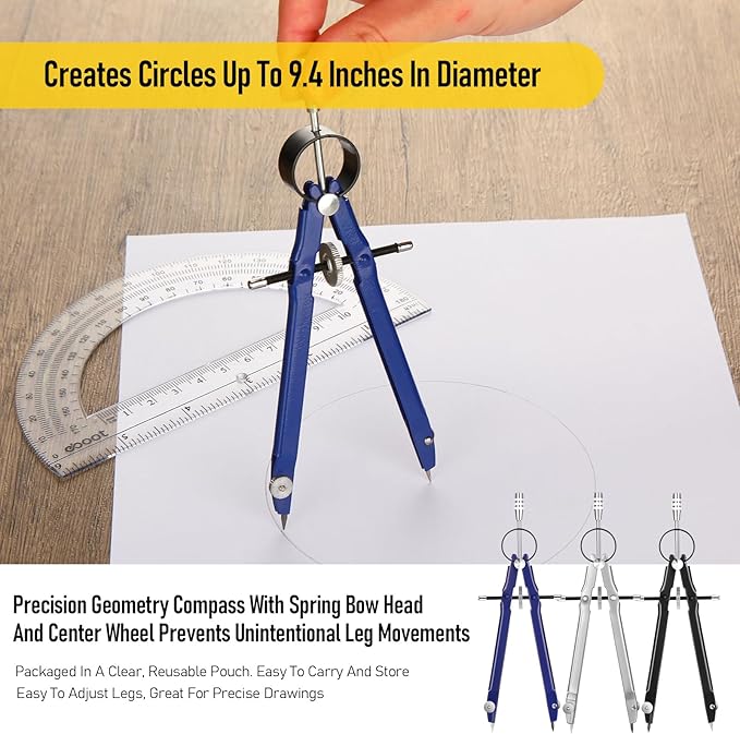 Zonon 30 Pcs Compass for Geometry Drawing Metal Compass with Extra Refills and Screws Circle Maker Back to School Circle Drawing Tool for Math Drafting Measuring Woodworking Office, 3 Colors