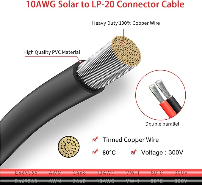 10AWG 2 Pin Power Industrial Circular Connector to Solar Adapter for River RV Solar Ports Solar Panel Suitcase(6FT)