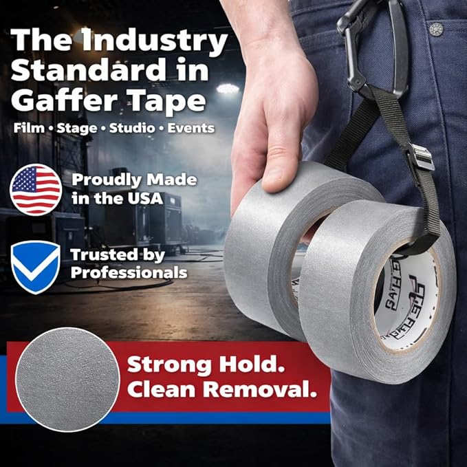Gaffer Power Proudly Made in The USA, Real Professional Grade Gaffer Tape, Heavy Duty Gaffers Tape, Non-Reflective, Multipurpose. 2 Inches x 30 Yards, Grey