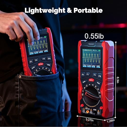 3-in-1 Handheld Oscilloscope Multimeter with Signal Generator, 12MHz Bandwidth 50MS/s Portable Digital Oscilloscope Multimeter, True RMS Auto-Ranging, 1500mAh Battery for Electronics Repair