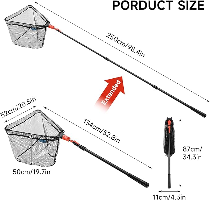 SAN LIKE Fishing Net Fish Landing Net Collapsible Fish Net with Anti-Slip Telescoping Rubber Pole Handle for Kids Adults in Saltwater Freshwater Multi-Size Extending to 37/42/43/51/69/71/89/98inch