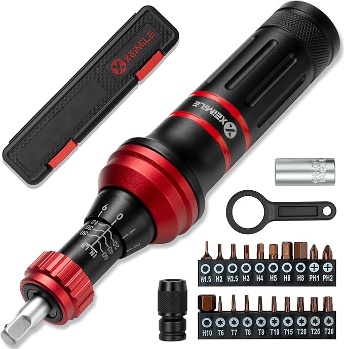 Torque Screwdriver 10-60 In.Lb, Inch Pound Torque Screwdriver Set with 1/4" Bit Holder, Flat, Hex, Torx and Philips Bits,Suitable for DIY Bicycle Maintenance, Pecision Tool, Mechanical