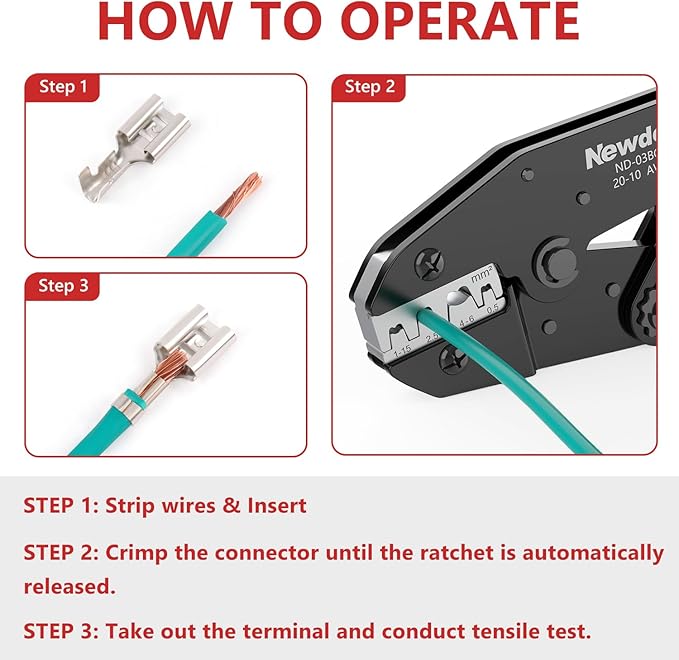 Newdeli Wire Crimping Tool for Non Insulated Open Barrel Terminals Receptacles - AWG 20-10 Ratchet Wire Crimper Open barrel Crimping Tool Electrical Connectors Ratcheting Crimping Plier Crimp Tool