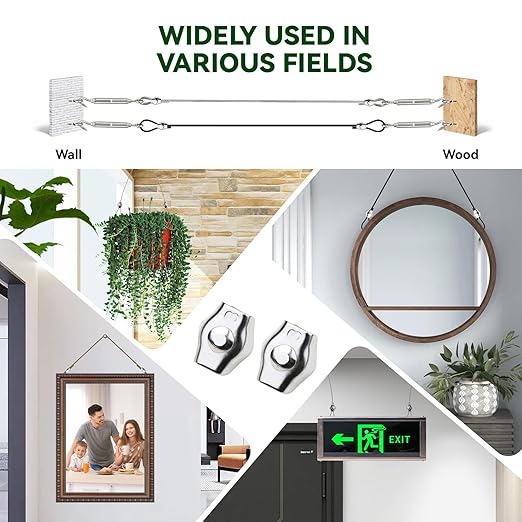 20Pcs M3 Stainless Steel Single Wire Rope Clips, Simplex Bolt Cable Clamp for 1/16in-1/8in Diameter Wire Cable for Picture Hanging Christams String Light, Free Wrench