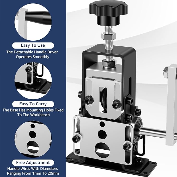 Manual Wire Stripper Machine, 0.06''-0.98'' Scrap Copper Wire Stripping Machine with Hand Crank or Drill Powered, Copper Wire Peeler Machine, Portable Aluminum Frame Wire Peeler