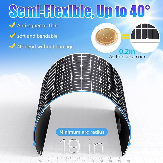 KEPEAK 100W Solar Panel Flexible, Ultra Lightweight 100 Watt Flexible Solar Panel for RV, Waterproof Monocrystalline RV Solar Panel for Off-Grid Marine Camping Van Boat Trailer