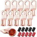 XHF 10PCS 2/0 AWG-1/2 Heavy Duty Battery Lugs with 3:1 Heat Shrink Tubing, Ring Terminals Battery Cable Ends Copper Eyelets Electrical Battery Connectors