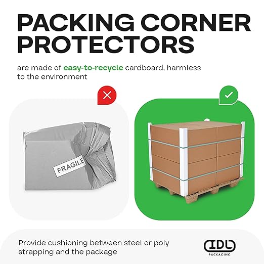 IDL Packaging Cardboard Edge Protector 2" x 2" x 12", Pack of 50 – White Kraft Cardboard Corner Protectors for Shipping – V-Board Reinforced Pallet Edge Protector – Eliminates Shifting of Packaging