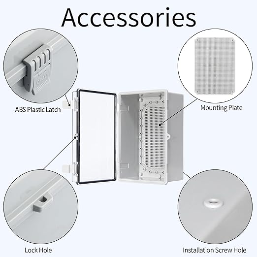 Outdoor Waterproof Junction Box ABS Plastic Electrical Enclosure Hinged Cover Electric Box Weatherproof Housing, Suitable for Solar/Surveillance/Landscaping Projects Clear 11.4"x7.4"x5.5"
