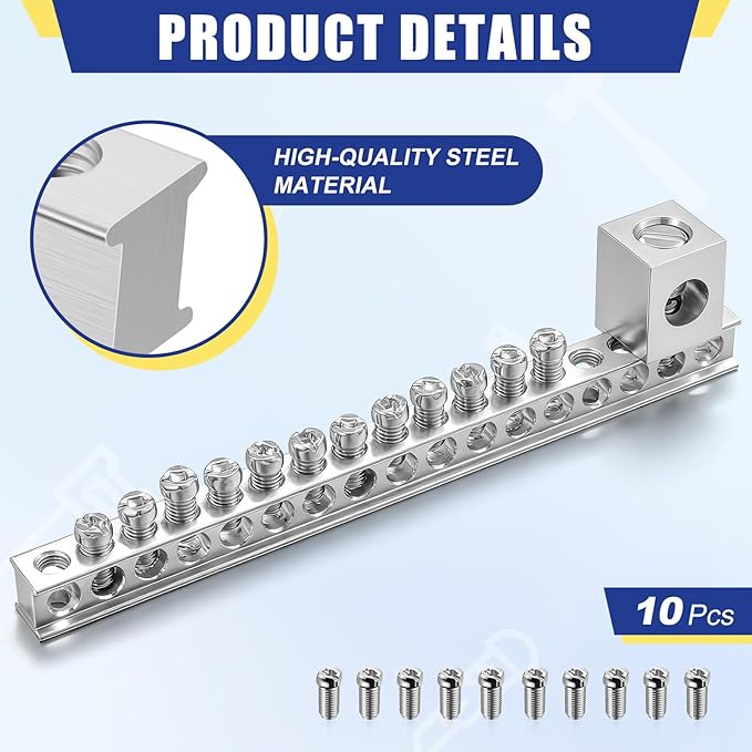 2 Set Ground Bar Kit with 17 Terminal Positions and Ground Lug Bar Aluminum Grounding Lugs for Electrical Connections