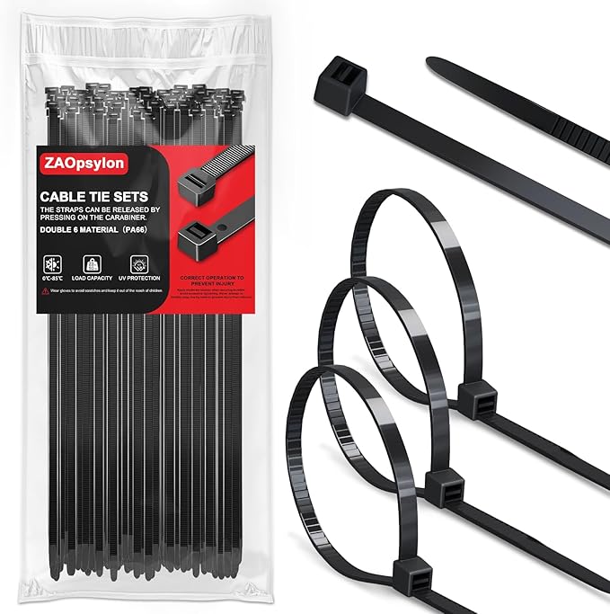 Cable Ties, Black, 0.35 inch*24 inch (9 mm x 600 mm), 120-Pack: UV-Resistant, Long Cable Ties, Black, 28 kg Tensile Strength. Suitable for indoor and outdoor use, home, and office.